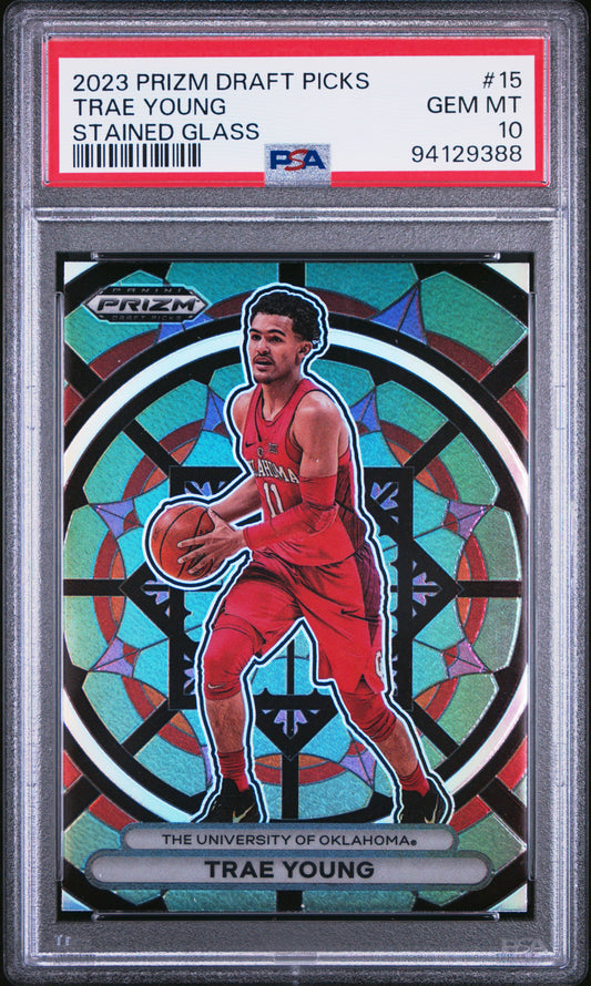 2023 Panini Prizm Draft Picks Stained Glass #15 Trae Young PSA 10 94129388