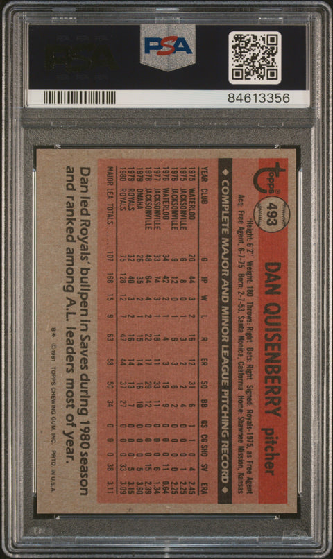 1981 Topps #493 Dan Quisenberry PSA 8 84613356