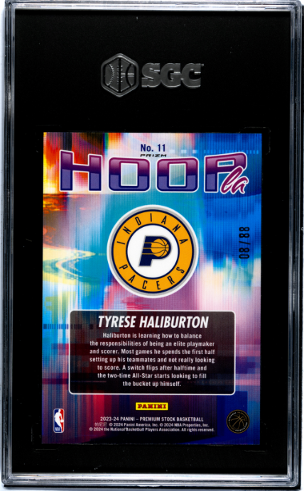 2023-24 Panini Hoops Premium Stock #11 Tyrese Haliburton Red Prizm SGC 10