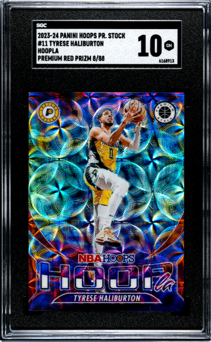 2023-24 Panini Hoops Premium Stock #11 Tyrese Haliburton Red Prizm SGC 10