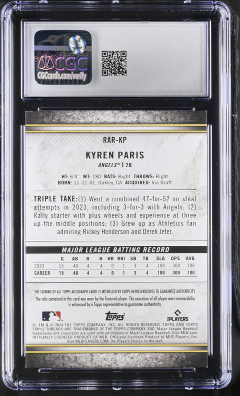 2024 Triple Threads #RAR-KP Kyren Paris Rookie Autographed Relics CGC 9