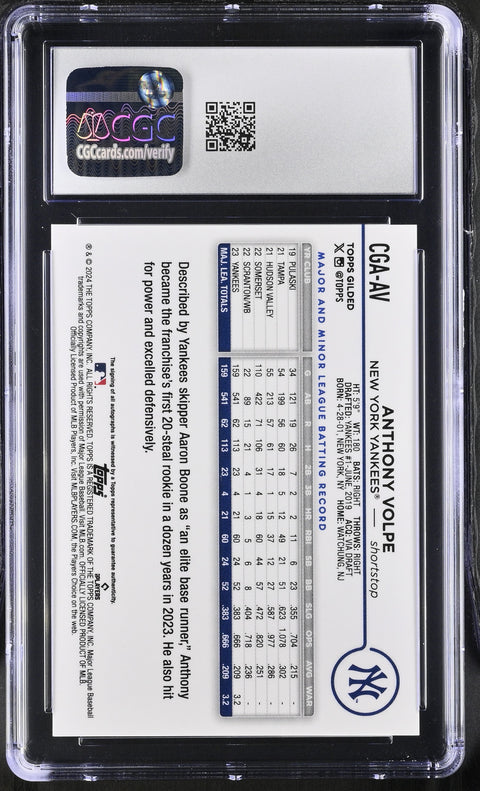 2024 Gilded Collection #CGA-AV Anthony Volpe Chrome Gold Autographs CGC 10