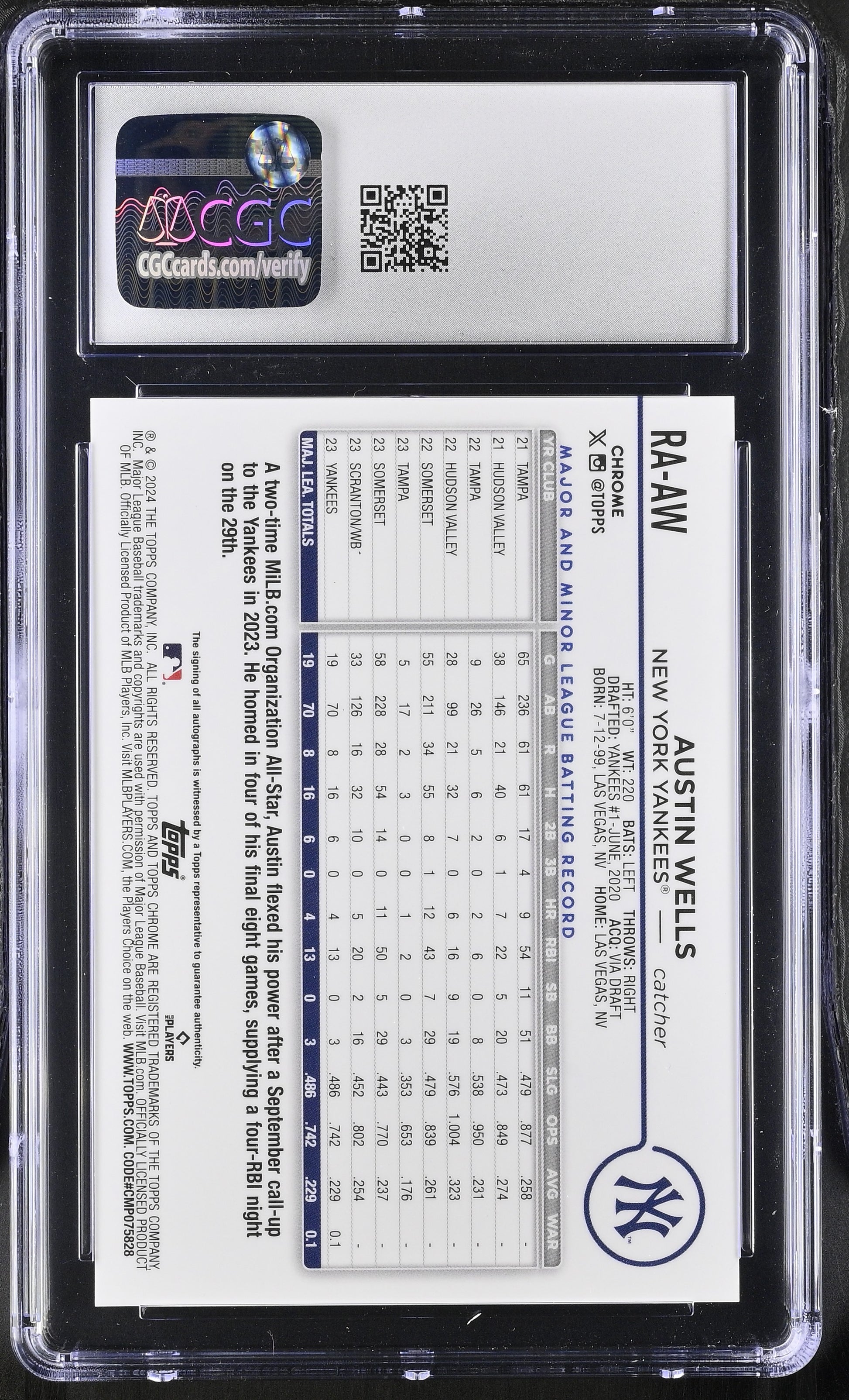 2024 Chrome #RA-AW Austin Wells Rookie Autographs CGC 10 6049089011
