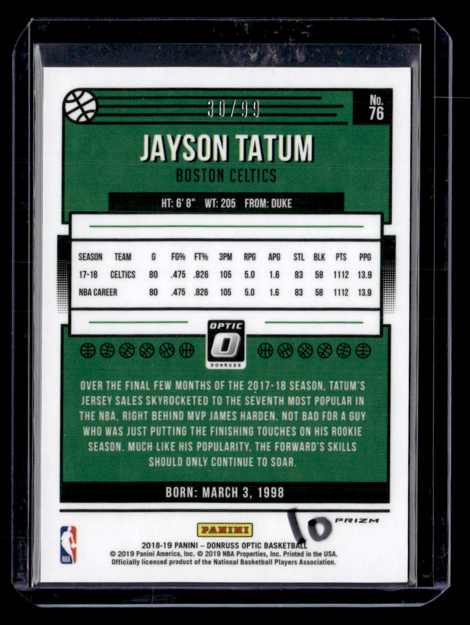 2018-19 Donruss Optic #76 Jayson Tatum Red #/99