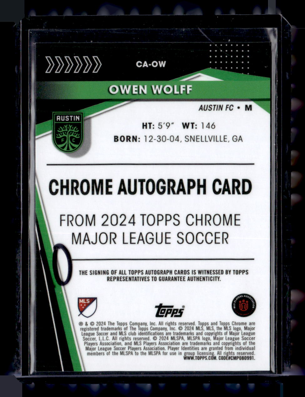 2024 Topps Chrome MLS #CA-OW Owen Wolff Chrome Auto Green Refractor #/99