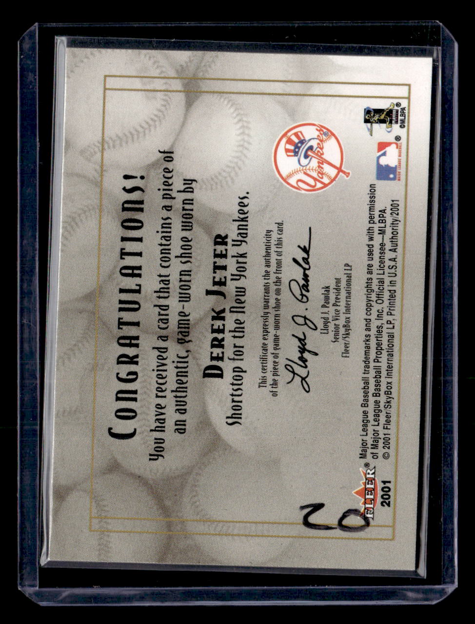 2001 Fleer Authority #NNO Derek Jeter Diamond Cuts Memorabilia