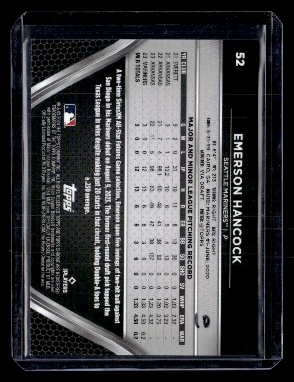 2024 Topps Chrome Black #52 Emerson Hancock Gold Refractors #/50