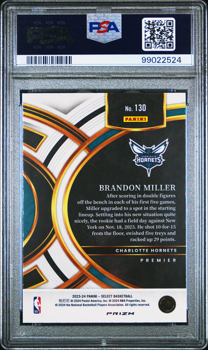 2023 Panini Select #130 Brandon Miller Green/White/Purple Prizm PSA 10 99022524