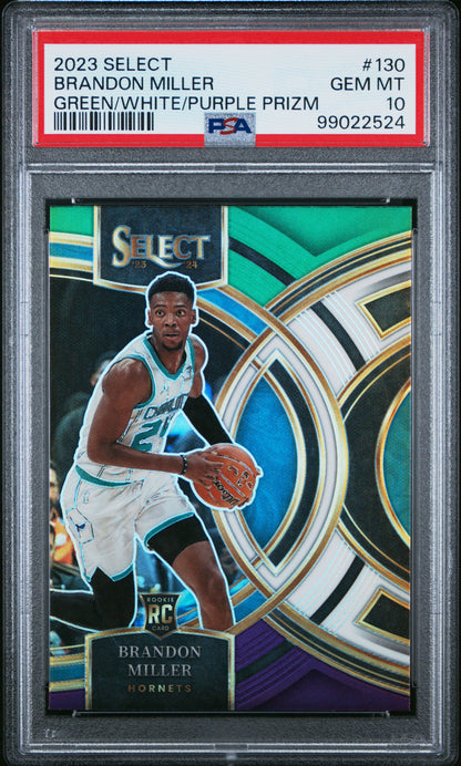 2023 Panini Select #130 Brandon Miller Green/White/Purple Prizm PSA 10 99022524