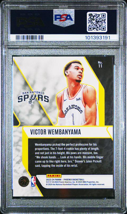 2023 Panini Phoenix Fade To Black #11 Victor Wembanyama Teal Lazer PSA 9