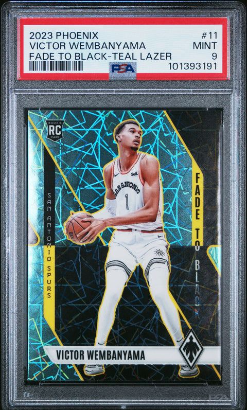 2023 Panini Phoenix Fade To Black #11 Victor Wembanyama Teal Lazer PSA 9