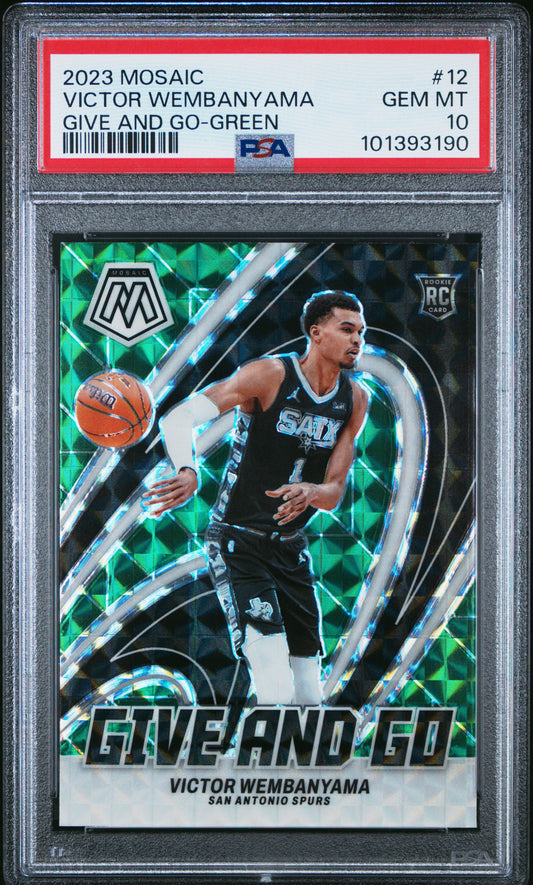 2023 Panini Mosaic Give And Go #12 Victor Wembanyama Give And Go-Green PSA 10