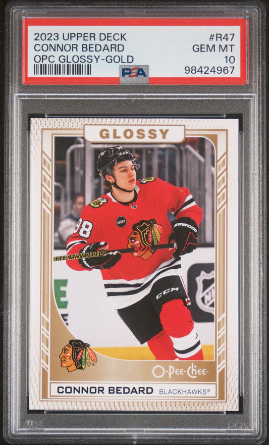 2023 Upper Deck O-Pee-Chee Glossy #R47 Connor Bedard Opc Glossy-Gold PSA 10