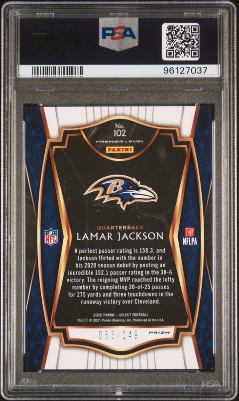 2020 Panini Select #102 Lamar Jackson Blue Prizm PSA 9 96127037