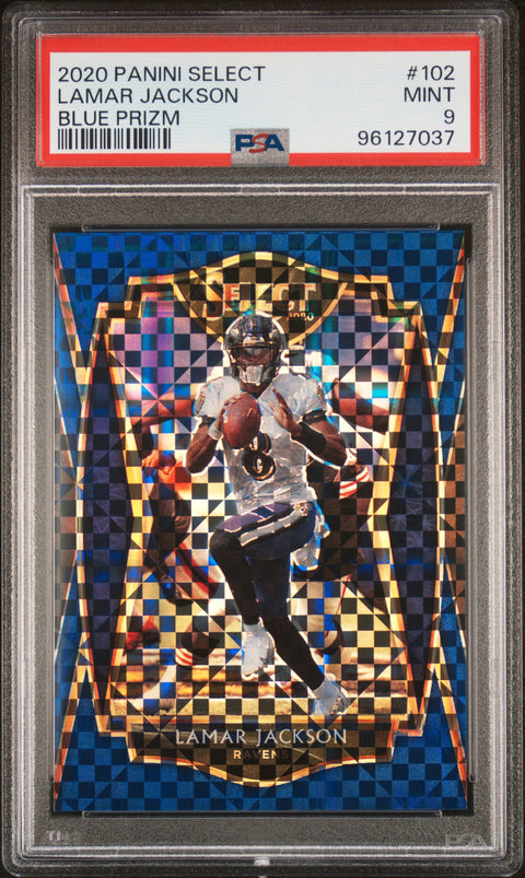 2020 Panini Select #102 Lamar Jackson Blue Prizm PSA 9 96127037