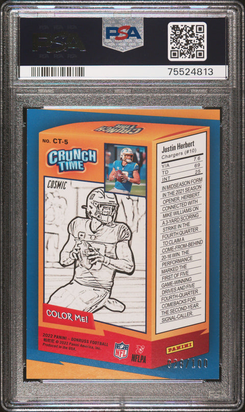 2022 Panini Donruss Crunch Time #CT5 Justin Herbert Crunch Time-Cosmic PSA 8.5