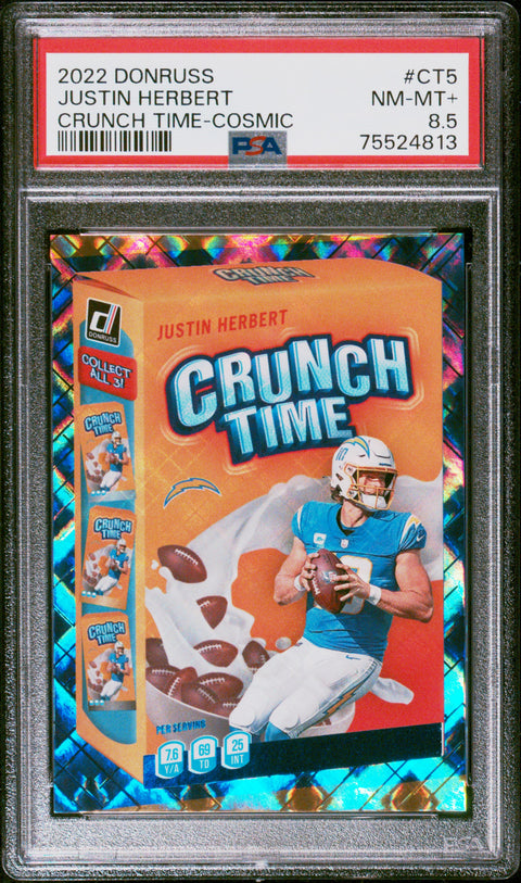 2022 Panini Donruss Crunch Time #CT5 Justin Herbert Crunch Time-Cosmic PSA 8.5