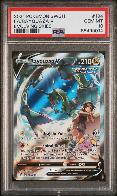 2021 Pokemon Sword & Shield Evolving Skies Fa/Rayquaza V #194 PSA 10