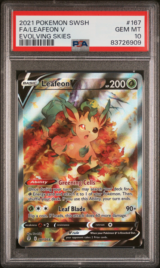 2021 Pokemon Sword & Shield Evolving Skies Fa/Leafeon V #167 PSA 10