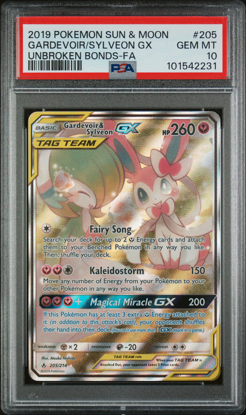 2019 Pokemon Sun & Moon Unbroken Bonds Gardevoir/Sylveon Gx #205 PSA 10