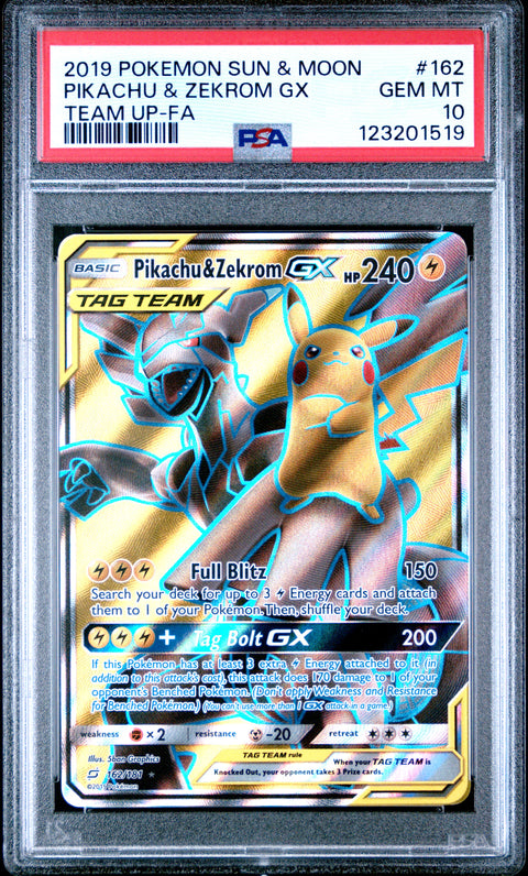 2019 Pokemon Sun & Moon Team Up Pikachu & Zekrom Gx #162 PSA 10