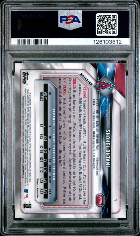 2018 Bowman Chrome #1 Shohei Ohtani PSA 9 126103612