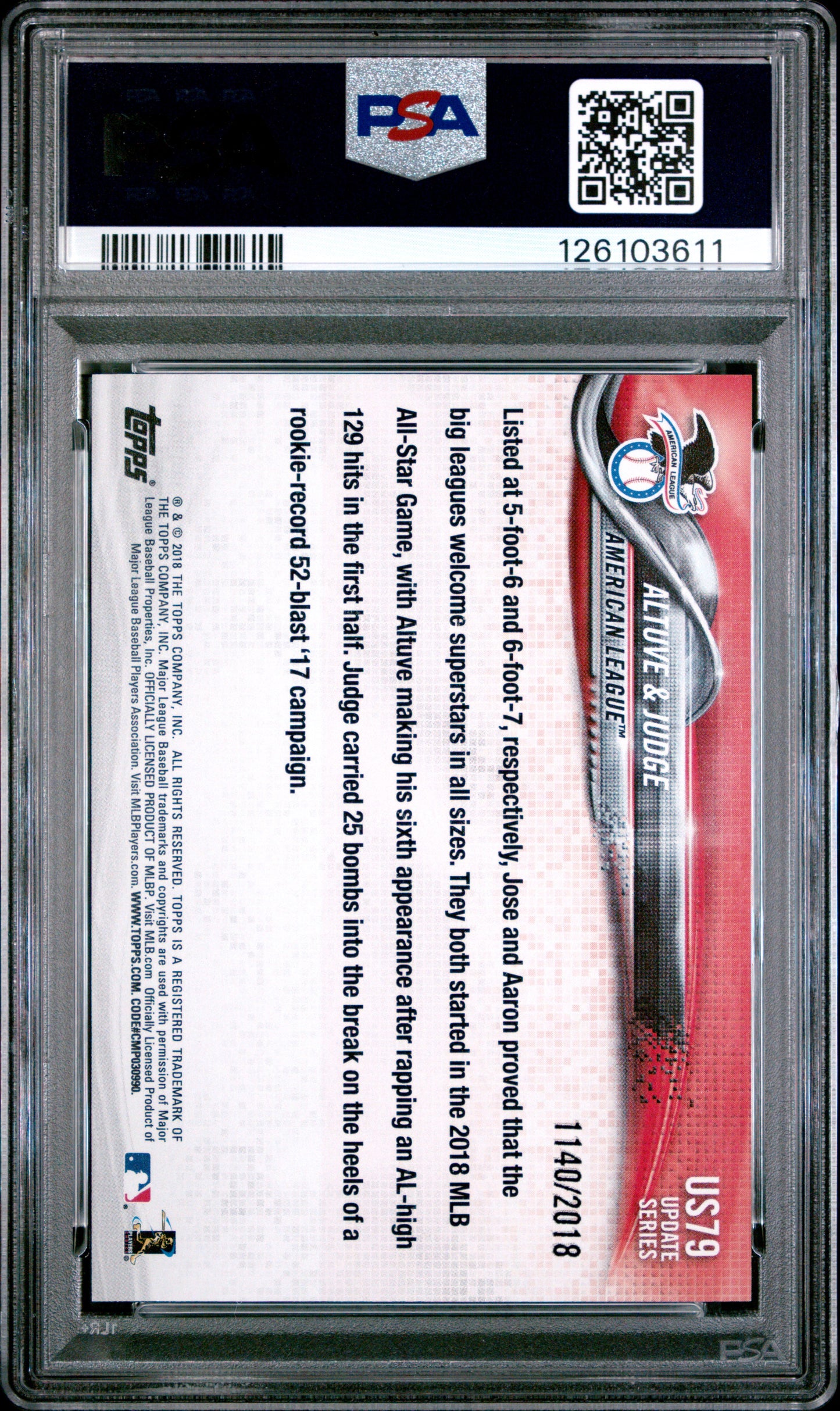 2018 Topps Update #US79 A.Judge/J.Altuve Gold PSA 10 126103611