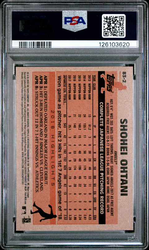 2018 Topps Update 1983 Topps Baseball #83-2 Shohei Ohtani PSA 10