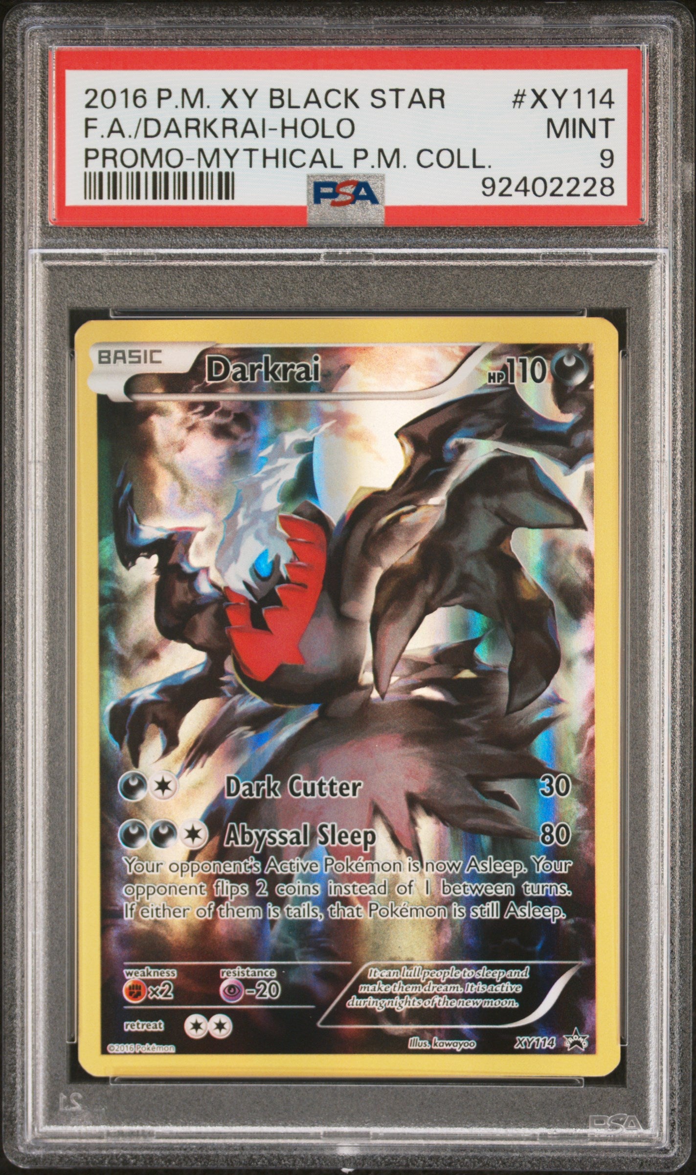 2016 Pokemon Xy Black Star Promo Fa/Darkrai #XY114 PSA 9