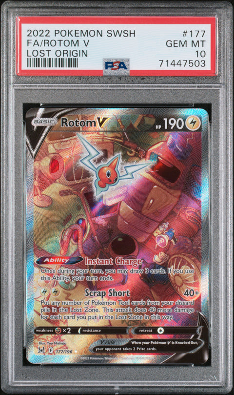 2022 Pokemon Sword & Shield Lost Origin Fa/Rotom V #177 PSA 10