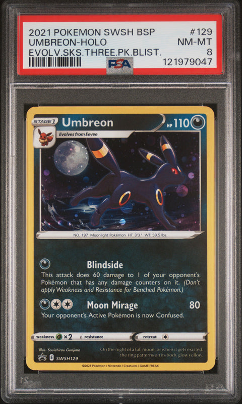 2021 Pokemon Swsh Black Star Promo Umbreon-Holo #129 PSA 8