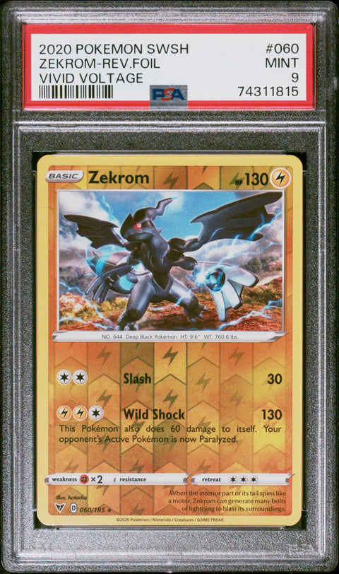 2020 Pokemon Sword & Shield Vivid Voltage Zekrom-Rev.Foil #060 PSA 9