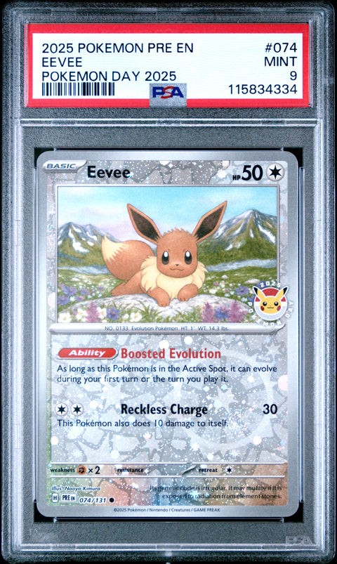2025 Pokemon Pre En-Prismatic Evolutions Eevee #074 PSA 9