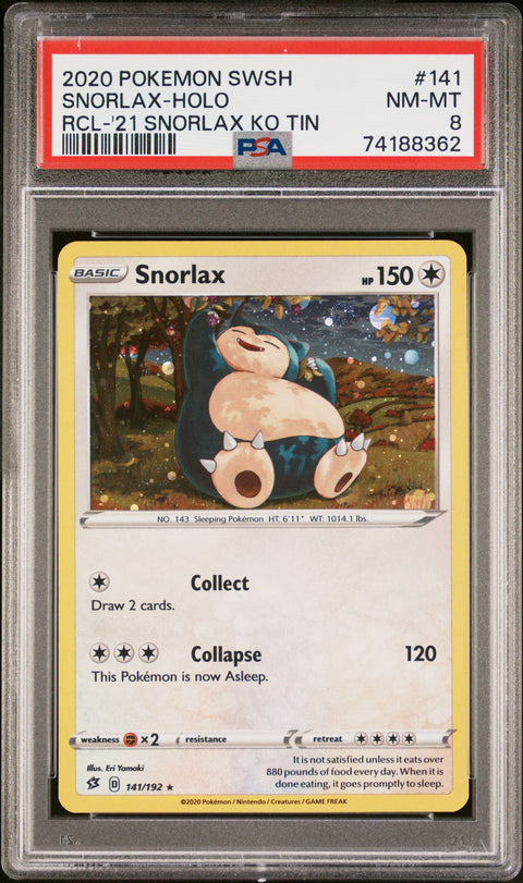 2020 Pokemon Sword & Shield Rebel Clash Snorlax-Holo #141 PSA 8