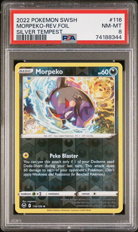 2022 Pokemon Sword & Shield Silver Tempest Morpeko-Rev.Foil #116 PSA 8