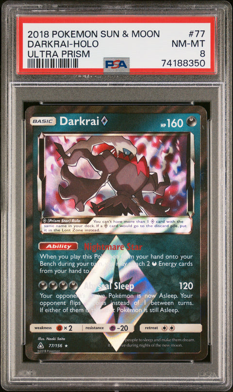 2018 Pokemon Sun & Moon Ultra Prism Darkrai-Holo #77 PSA 8 2018 Pokemon Sun & Moon Ultra Prism Darkrai-Holo #77 PSA 8