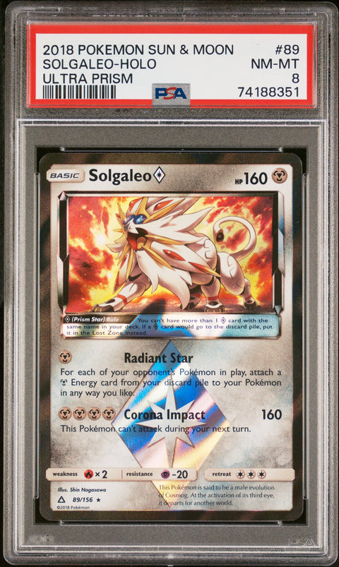 2018 Pokemon Sun & Moon Ultra Prism Solgaleo-Holo #89 PSA 8