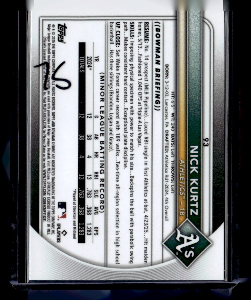 2025 Bowman Chrome #93b Nick Kurtz