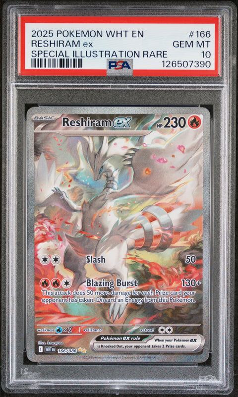 2025 Pokemon Wht En-White Flare Reshiram Ex #166 PSA 10