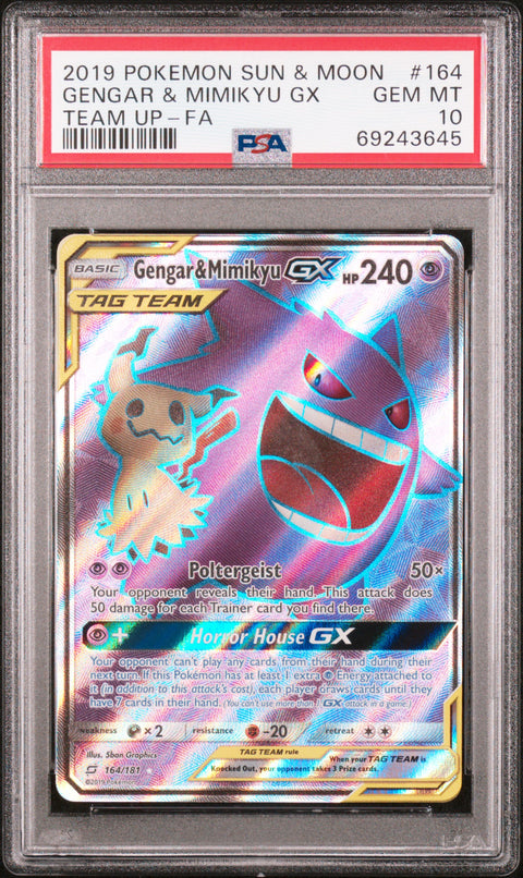 2019 Pokemon Sun & Moon Team Up Gengar & Mimikyu Gx #164 PSA 10