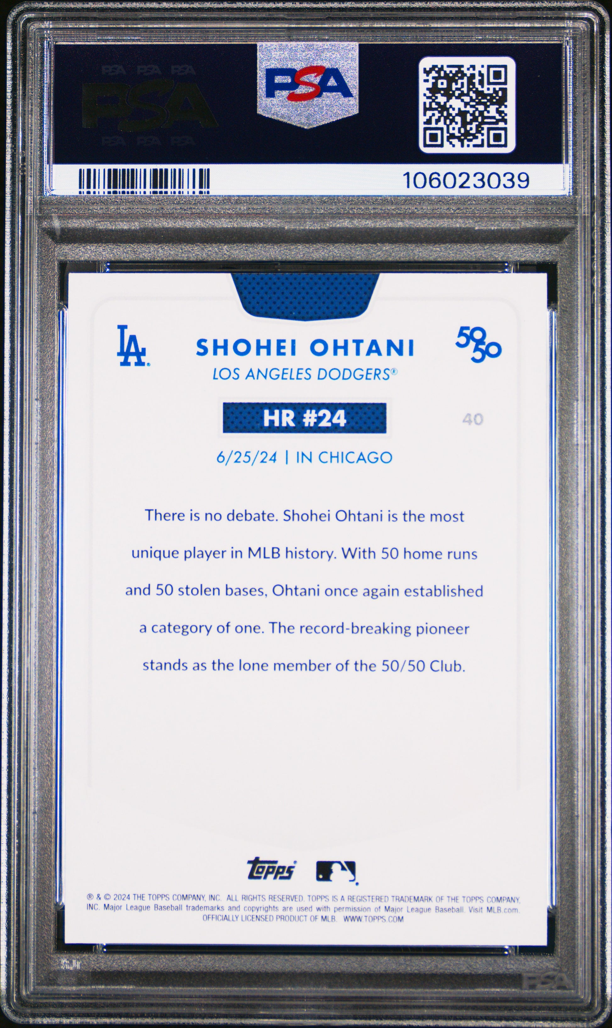 2024 Topps 50/50 Shohei Ohtani #40 Shohei Ohtani PSA 8 106023039
