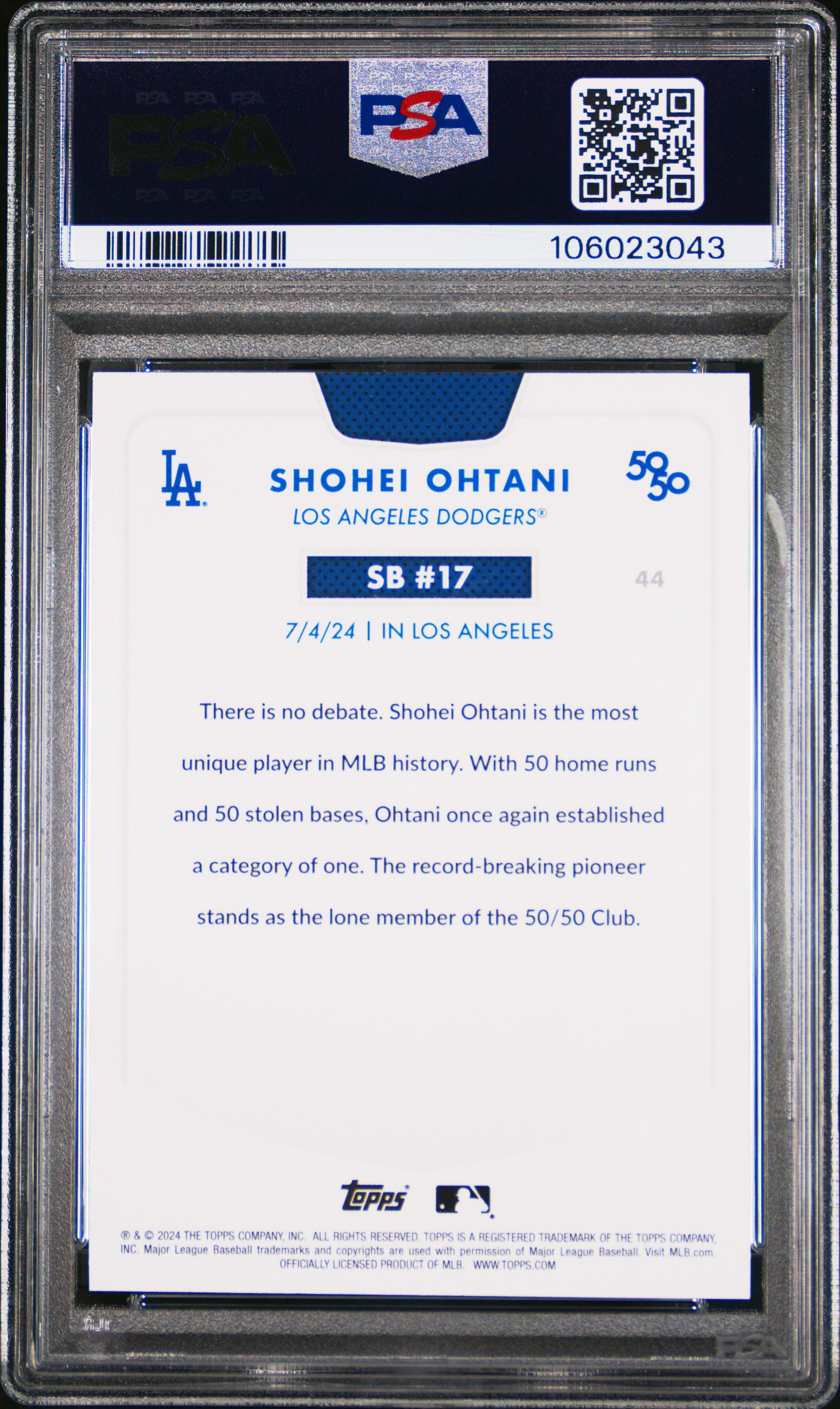 2024 Topps 50/50 Shohei Ohtani #44 Shohei Ohtani PSA 9 106023043