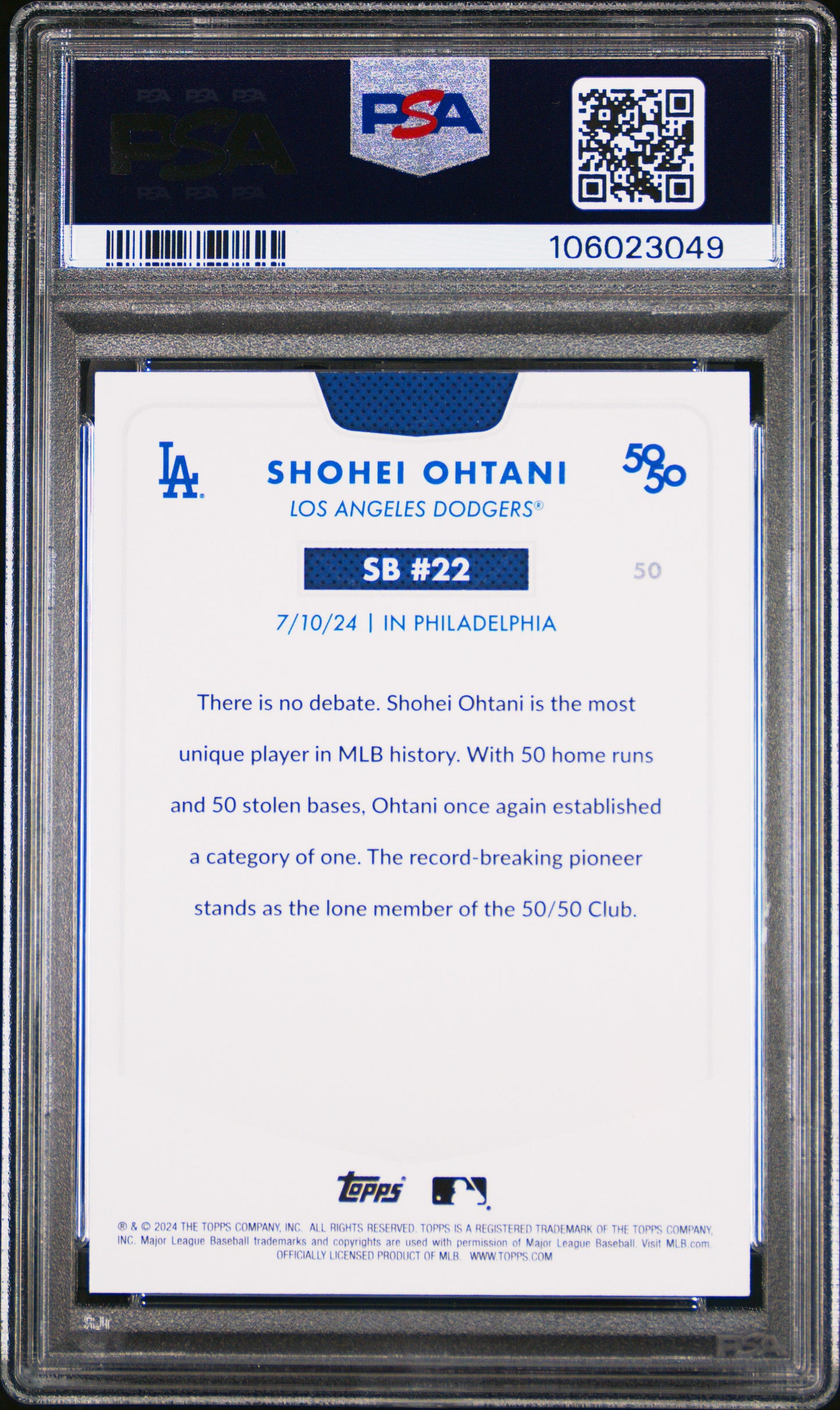 2024 Topps 50/50 Shohei Ohtani #50 Shohei Ohtani PSA 9 106023049