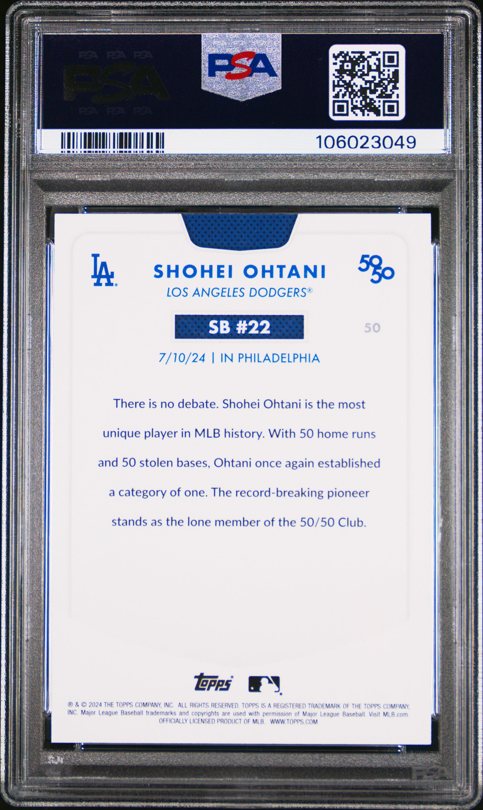 2024 Topps 50/50 Shohei Ohtani #50 Shohei Ohtani PSA 9 106023049
