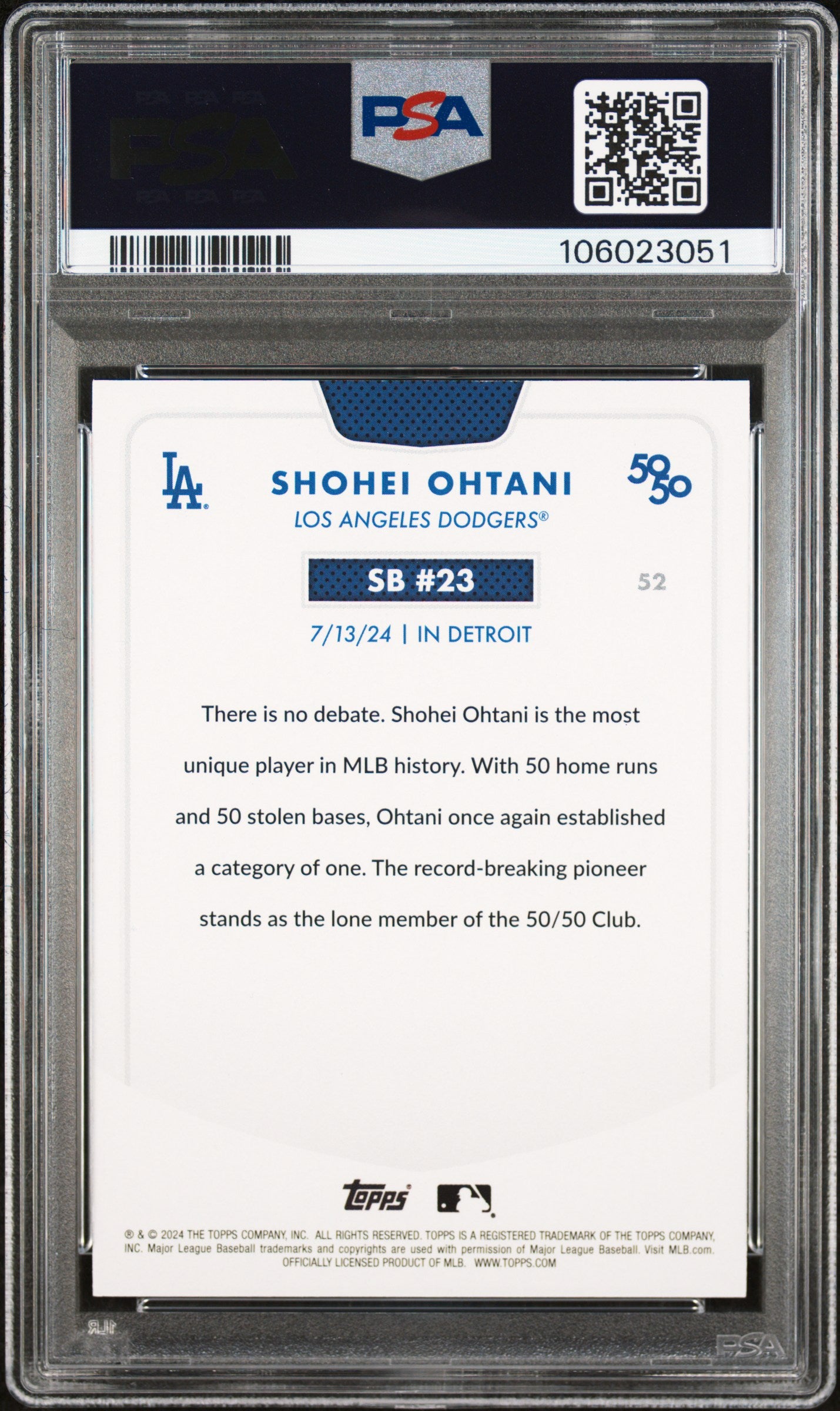 2024 Topps 50/50 Shohei Ohtani #52 Shohei Ohtani PSA 10 106023051