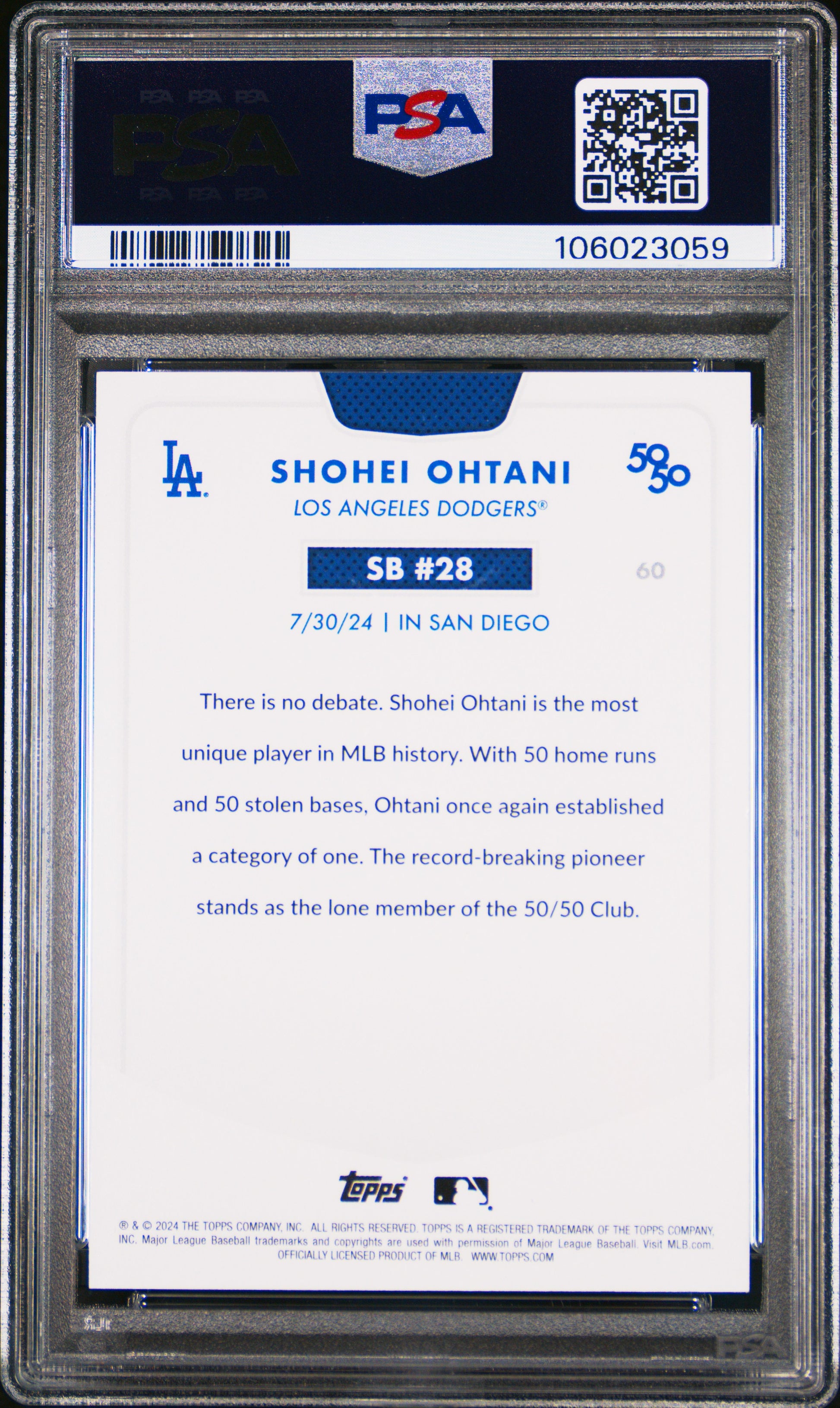 2024 Topps 50/50 Shohei Ohtani #60 Shohei Ohtani PSA 10 106023059