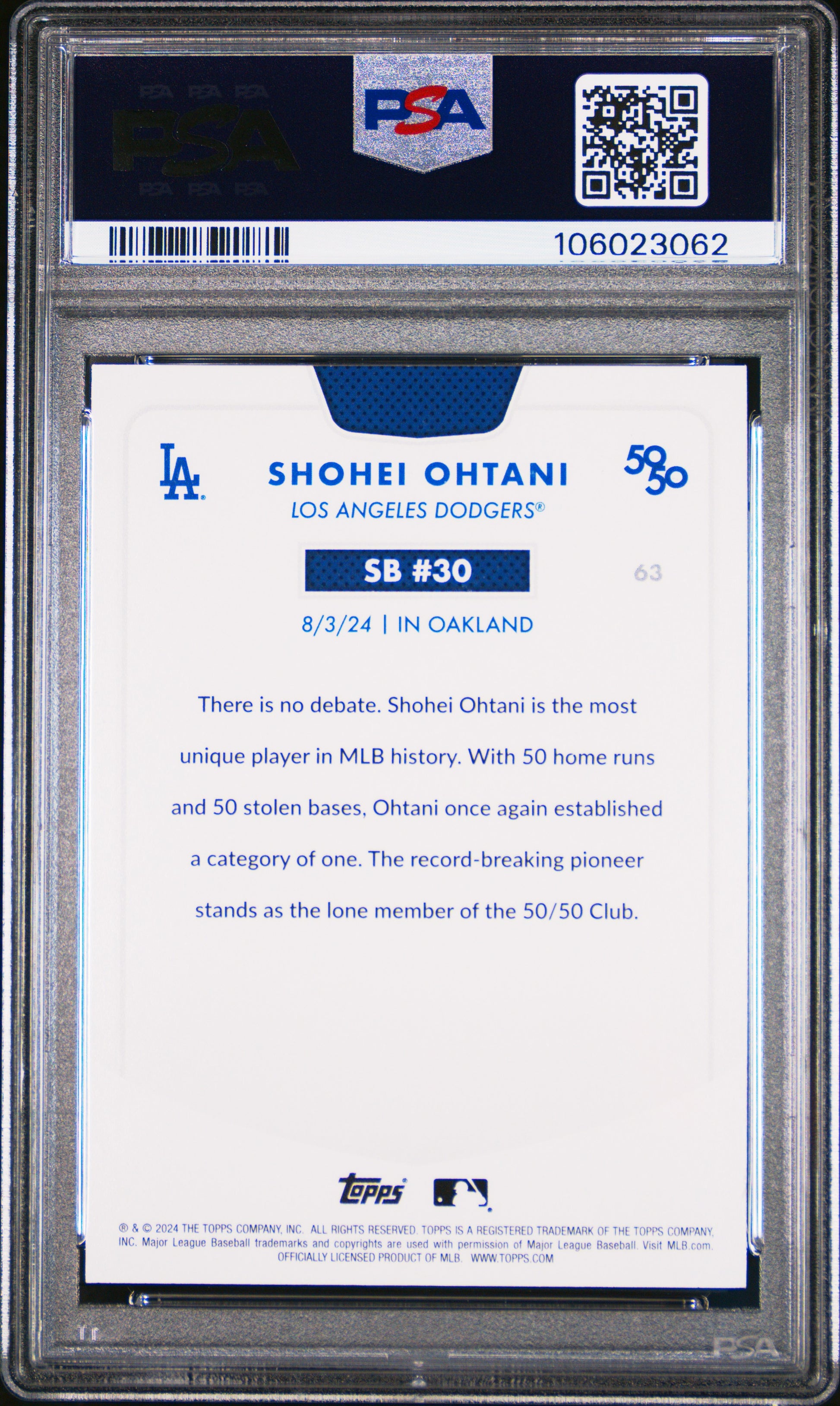 2024 Topps 50/50 Shohei Ohtani #63 Shohei Ohtani PSA 8 106023062