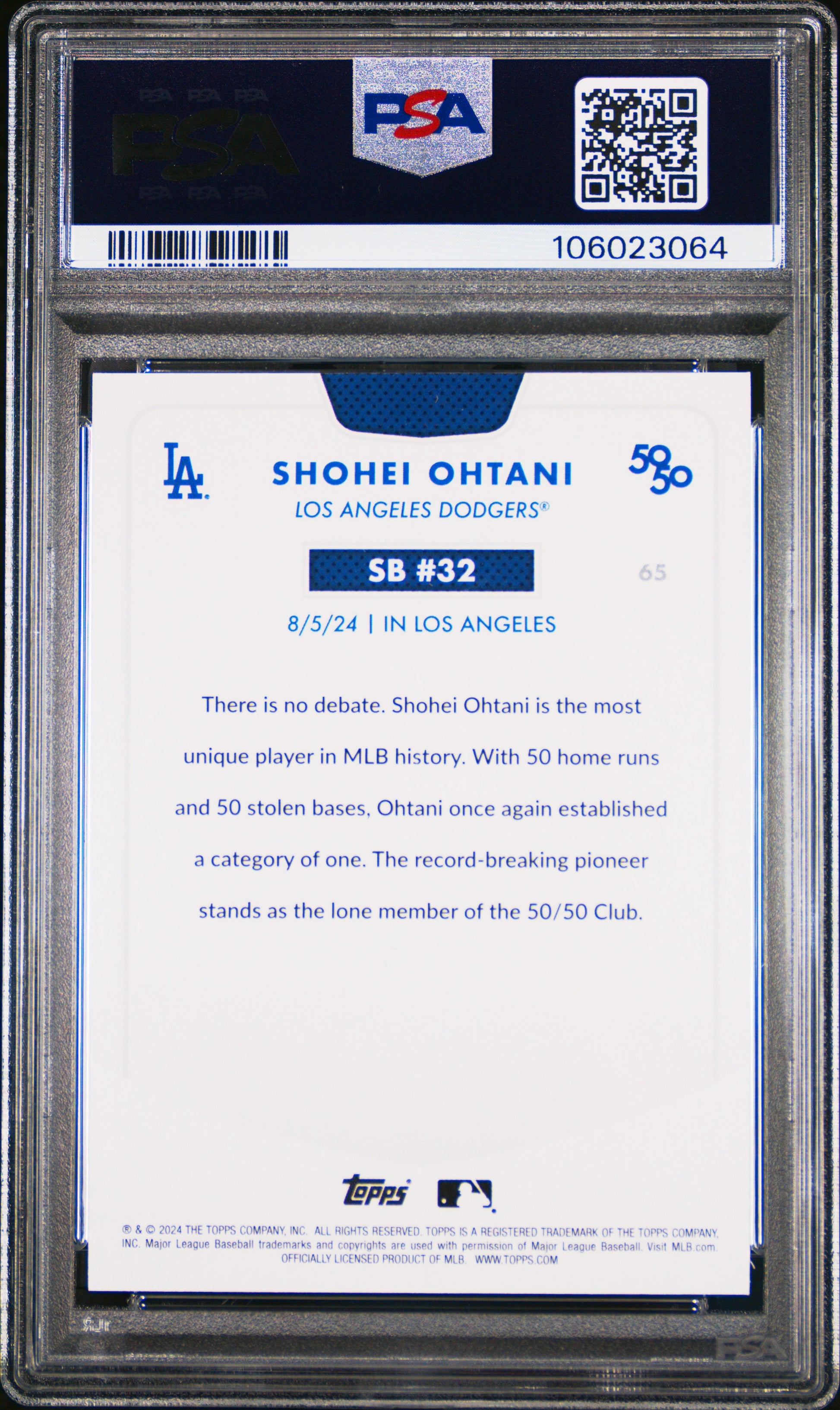 2024 Topps 50/50 Shohei Ohtani #65 Shohei Ohtani PSA 10 106023064