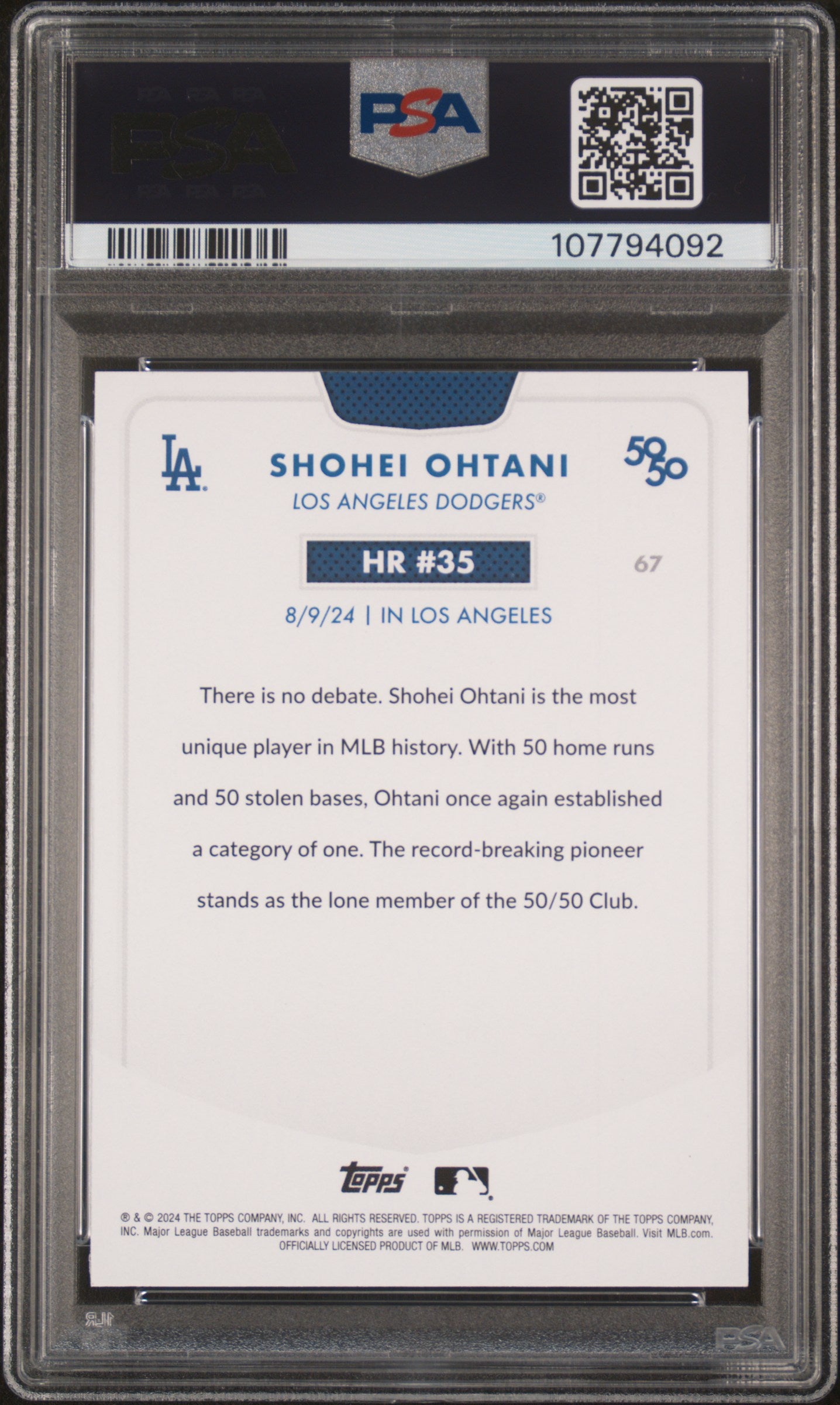 2024 Topps 50/50 Shohei Ohtani #67 Shohei Ohtani PSA 9 107794092