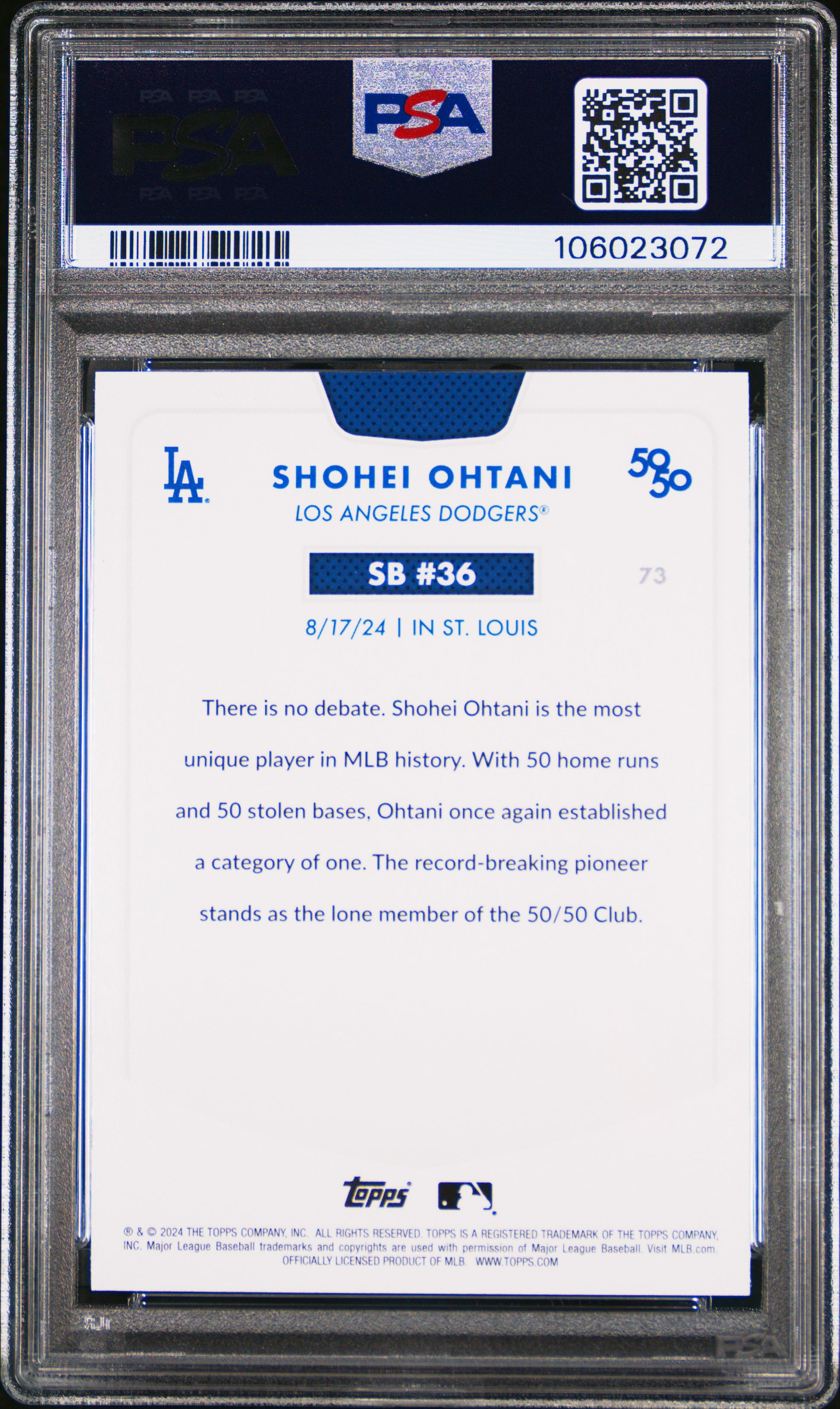 2024 Topps 50/50 Shohei Ohtani #73 Shohei Ohtani PSA 10 106023072